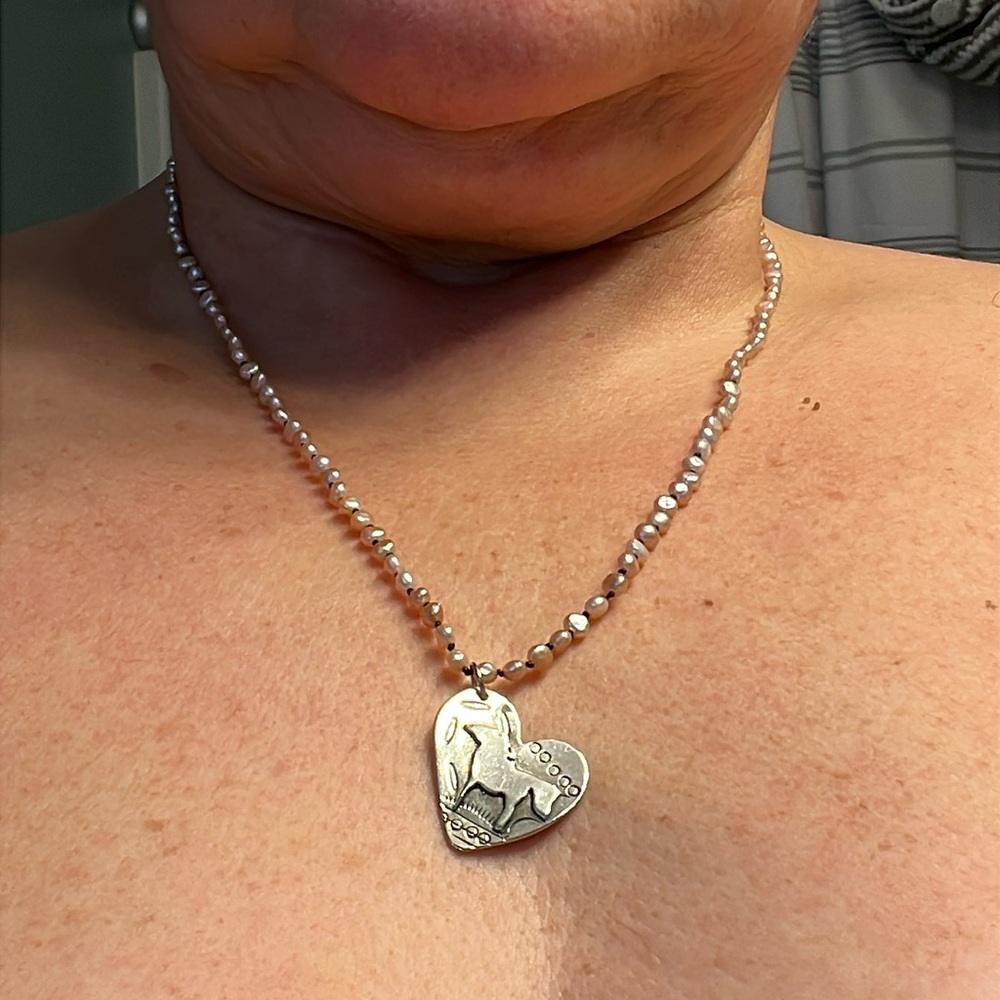 Jes Maharry Silver Heart Pendant Necklace with Blush Pear Chain